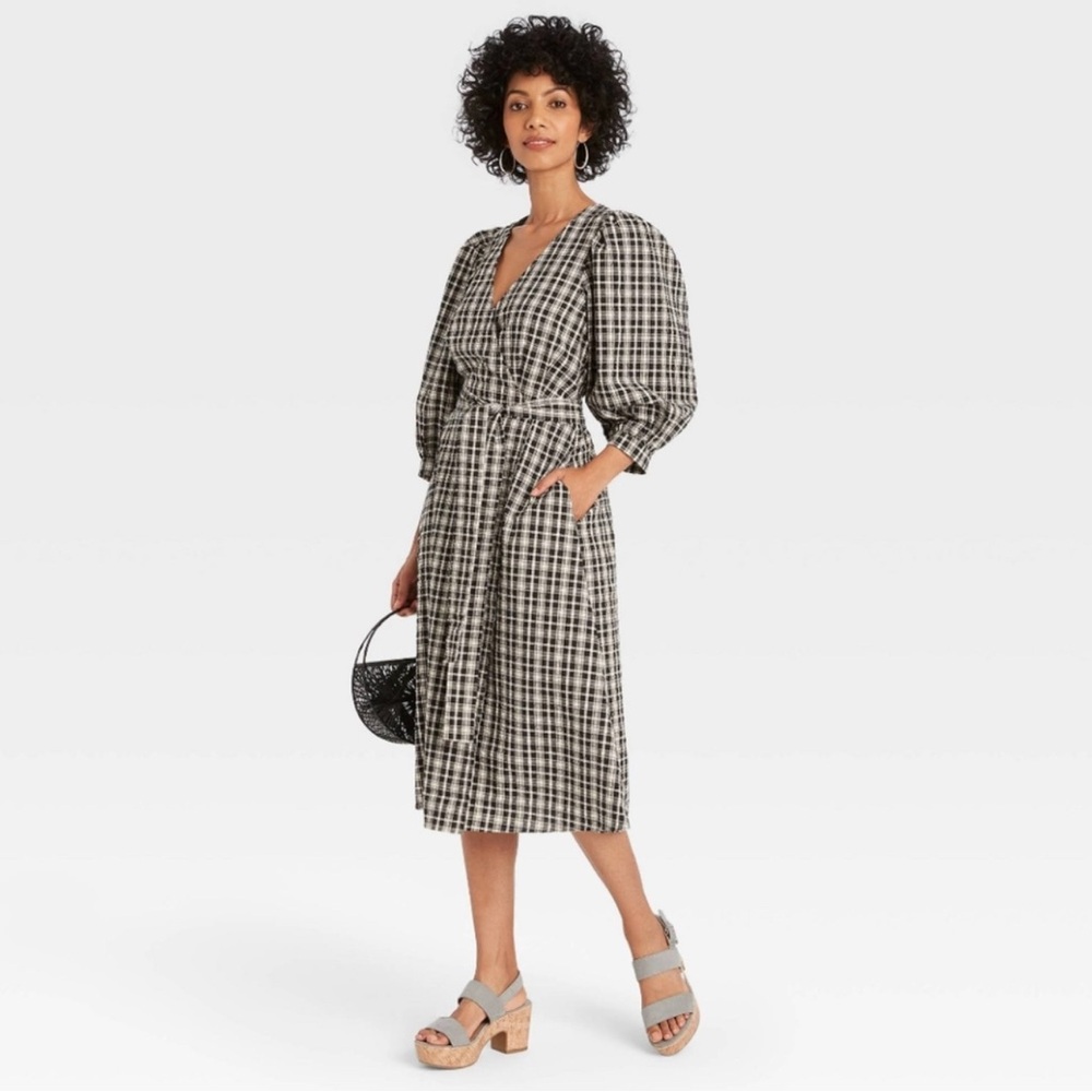 A New Day Black and White Midi Sundress with Plunge Neckline